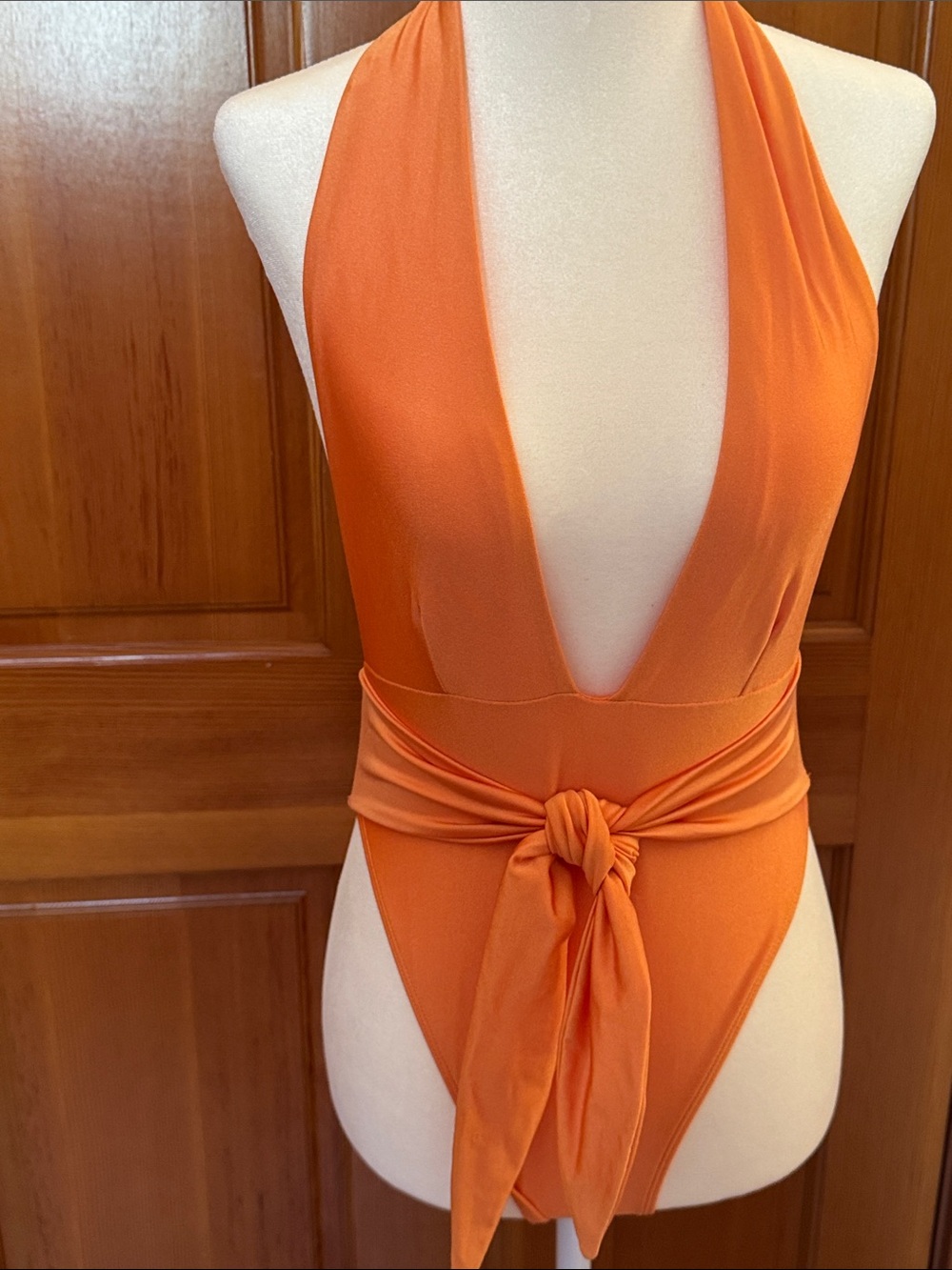Orange Halter Tie-Waist Kids One Piece Swimsuit